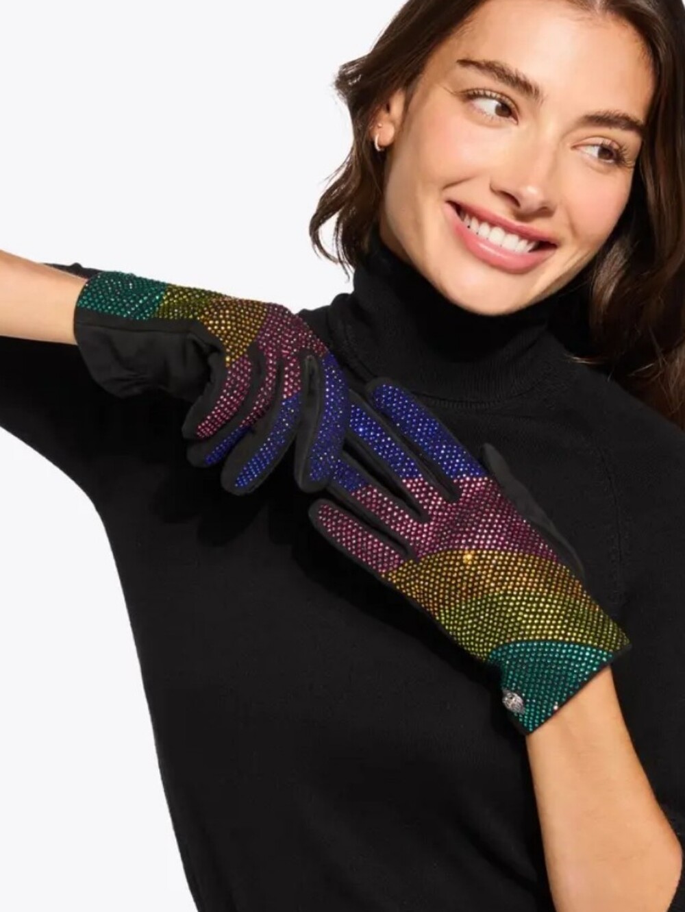 Kurt Geiger London Kensington Rainbow Crystal Embellished Gloves SZ S NWT $148
